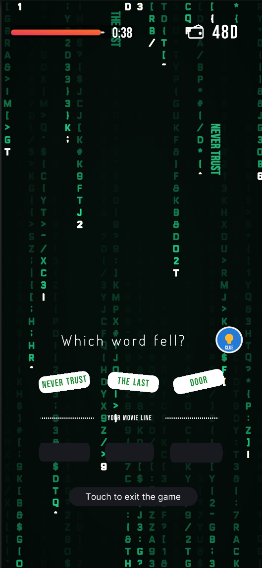 Rain Game gameplay screen with falling words